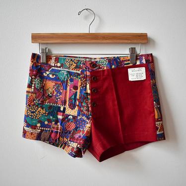 Vintage Hot Pants / Short Shorts / Patched Shorts / Boho Shorts / Hippie Shorts / Color Blocked / 1960s Hot Pants / XS Vintage Shorts 