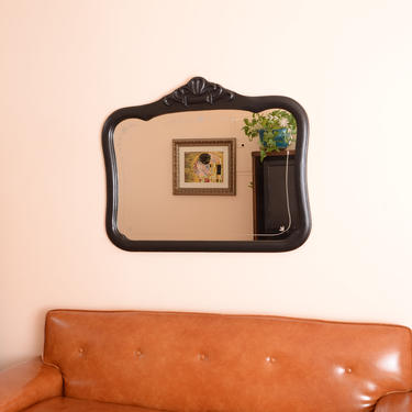 vintage black painted  and etched victorian/ french provincial  style mirror 
