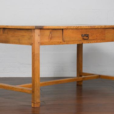 Antique Country French Farmhouse Pine Trestle Dining Table. Large Writing Desk. Kitchen Table 