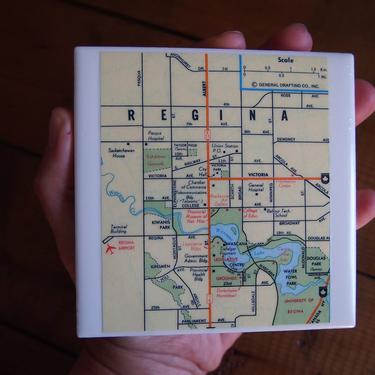1981 Regina Saskatchewan Map Coaster. Canada Map. Regina gift. Saskatchewan province. Canada Gift. University of Regina. Canadian Décor. 