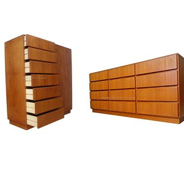 2pc Matching Danish Modern Teak Dresser + Gentleman's Chest By Komfort = Dyrlund, Torring, Keibaek Bedroom 
