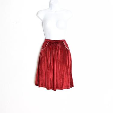 vintage 70s skirt burgundy velour high waisted full mini skirt XS XXS clothing 