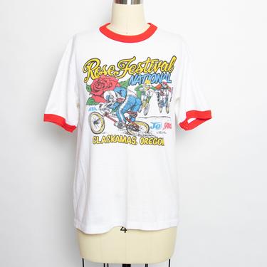 1980s T-Shirt Thin Ringer Tee Dirt Bike Racing M 