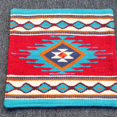 Southwestern Style Red &amp; Turquoise Geometric Pattern Wool Pillow Case 