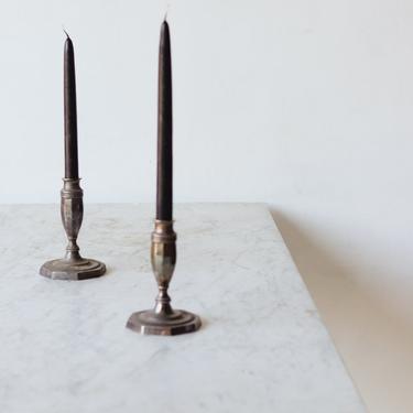 Pair of Hotel Silver Candlesticks & Tapers