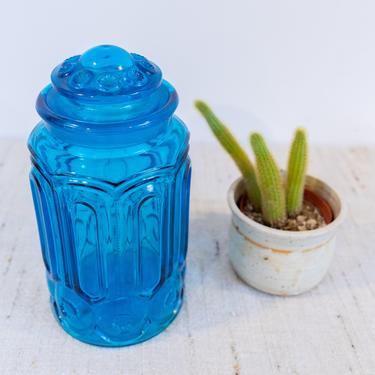 LE Smith Moon and Stars Blue Glass Large Canister 