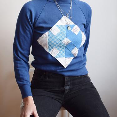 Vintage Raglan with Quilt Square Patch | Blue | XS/S 