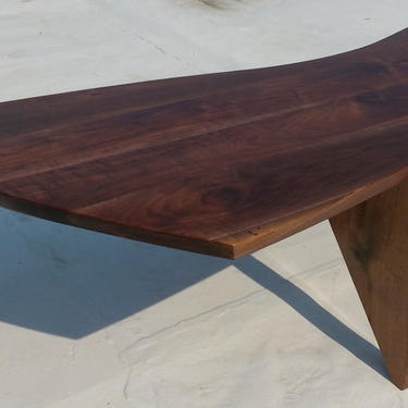 Custom Made George Nakashima Sundra Style Coffee Table in Walnut Mid Century American with Slab Leg 