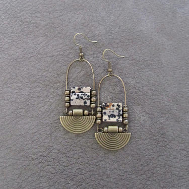 Chandelier earrings Afrocentric leopard skin jasper and brass, ethnic statement earrings, chunky bold earrings, African earrings 