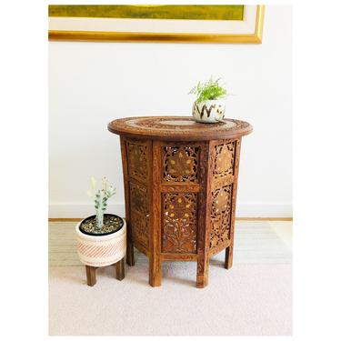 Vintage Circular Carved Wood Side Table / FREE SHIPPING 