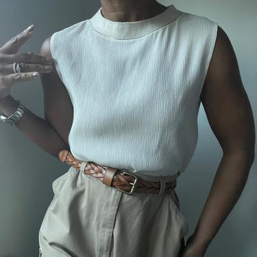 vintage 90s italian pure textured crinkled silk semi sheer beaded sleeveless blouse 