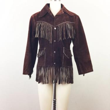 Vintage 50s Brown Leather Suede Fringe Jacket Western 1950s XS/S 