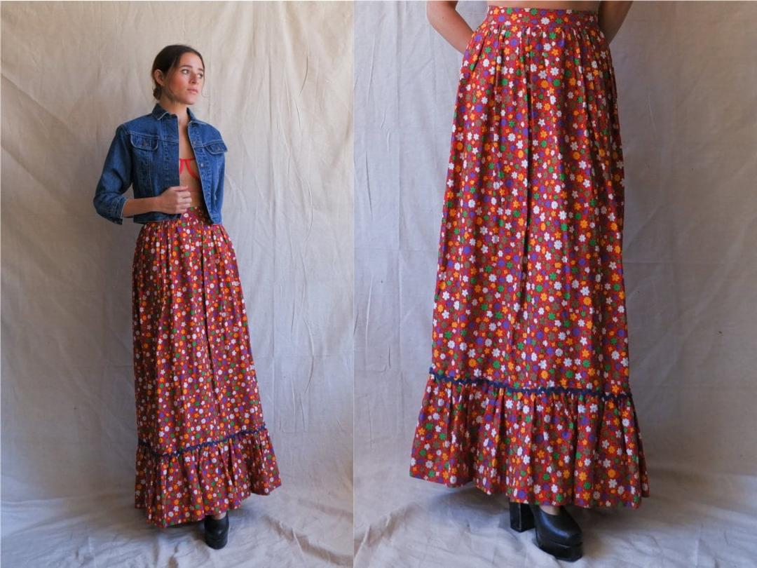 Vintage style a-line flower power skirt