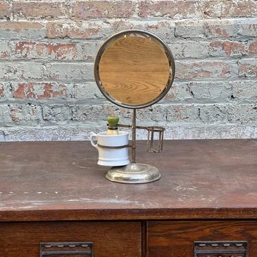 Antique Shaving Mirror Dresser Top Mug and Brush Vanity Decor 
