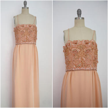 Vintage 1980s Beaded Peach Gown
