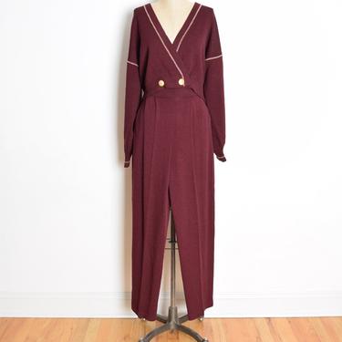 vintage 80s ST.JOHN santana sweater set burgundy cardigan jumper top pants outfit clothing large L 