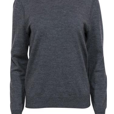 Burberry - Grey Merino Wool Crewneck Sweater w/ Tartan Elbow Patches Sz M