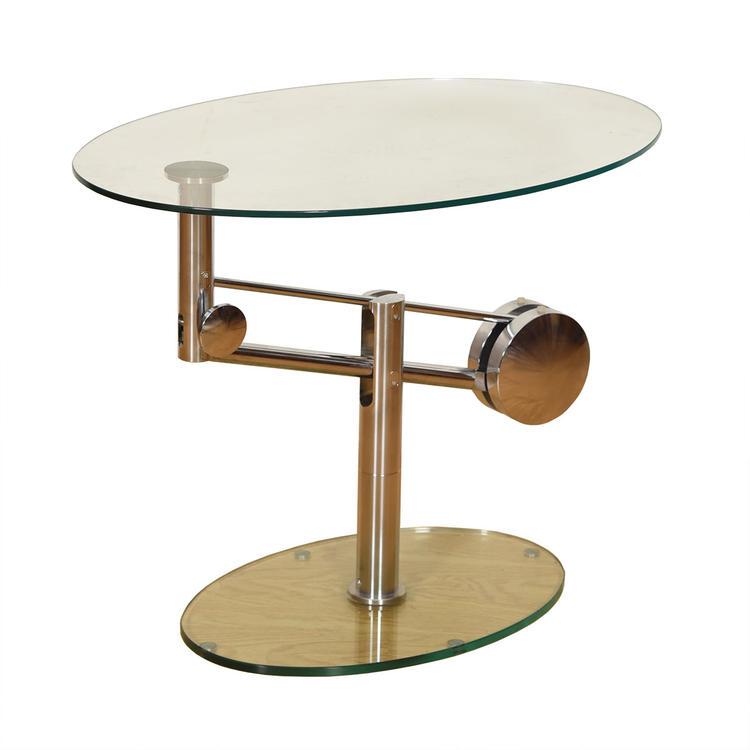 Vintage Chrome + Glass Oval Adjustable Height Coffee Table