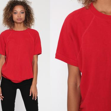 Red Raglan Sweatshirt 80s Crewneck Sweatshirt Plain Long Sleeve Shirt Slouchy 1980s Vintage Sweat Shirt Extra Small xs