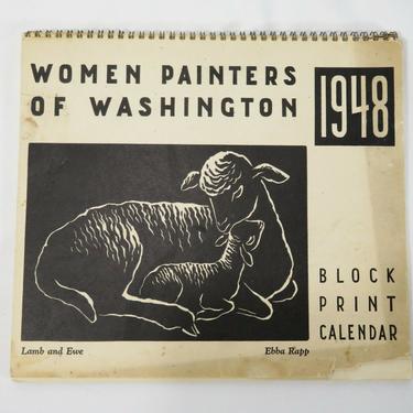 RARE 1948 "WOMEN PAINTERS OF WASHINGTON" BLOCK PRINT ART CALENDAR Modernist PNW