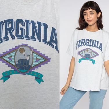 90s Virginia Shirt Virginia State Shirt 80s Retro TShirt Vintage T Shirt Graphic Print 1990s Tee Travel Shirt Grey Extra Large xl 