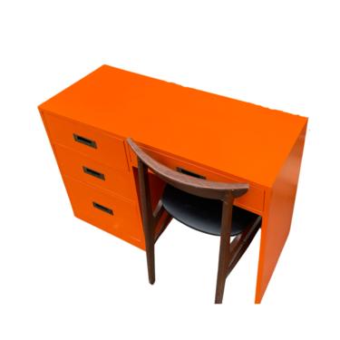 Hermes Orange Painted Campaign Style Desk (MCM Desk Chair Priced Separately)