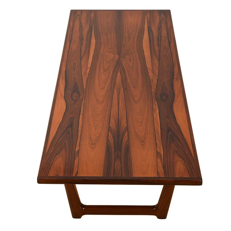 Danish Modern Rosewood Sleigh-Leg Coffee Table.