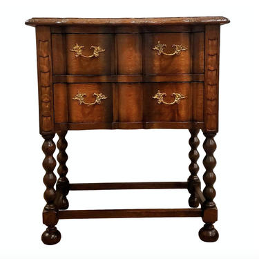 Restored Early 20th Century English Oak Tudor Jacobean Revival Chest Of Two Drawers small commode side table bedside nightstand  antique 