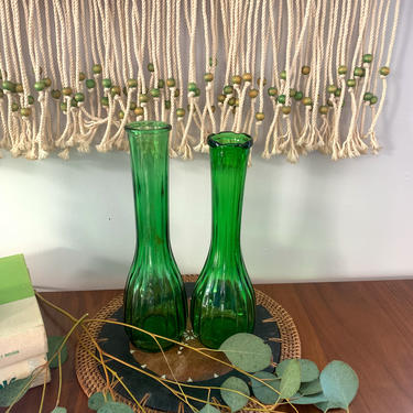 Green glass bud vases 