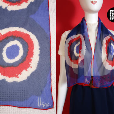 BEAUTIFUL Vera Neumann Vintage 60s 70s Red White Blue Tie-Dye Style Pattern Long Silk Scarf 