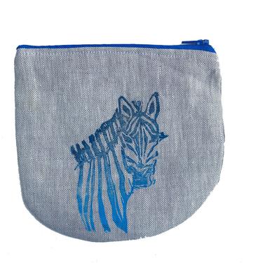 Animal Spirit Pouch with Zebra in Blue Ombre'
