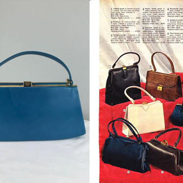 The Blues Selection - Vintage 1950s 1960s Sydney Teal Blue Leather Handbag Purse 