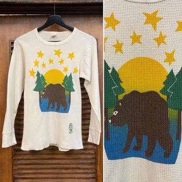 Vintage 1960’s Forest Nature Bear Artwork Thermal Sweatshirt Top, 60’s Thermal Top, 60’s Artwork, Vintage Sweatshirt, Vintage Clothing 