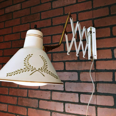 Vintage White Tole Ware Accordian Wall Lamp with Diffuser 