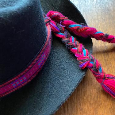 Vintage Peruvian Black Wool Fedora Hat 