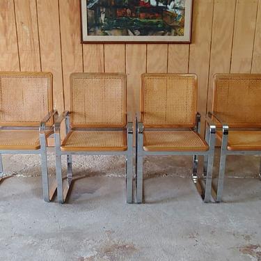 Vintage Modern Berkey Flat Bar Chrome and Cane Dining Chairs - Set of 4 