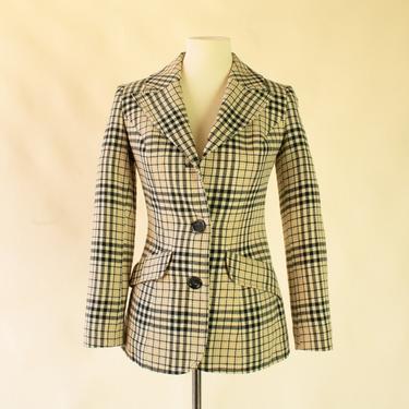 Vintage Pendleton Plaid Blazer / Young Pendleton Womens Juniors Wool 70s Tan Black Suit Jacket / Size 5 / 6 S XS  / Made in USA Portland 