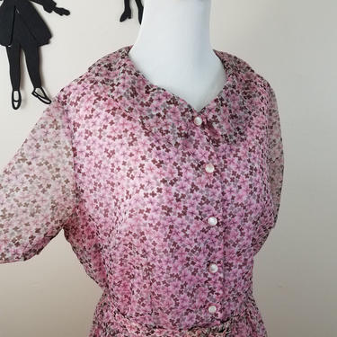 Vintage 1950's Floral Dress / 50s Sheer Day Dress XXL 