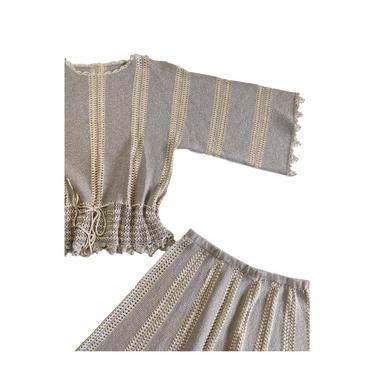 peace &amp; love | vintage 1970s top + skirt | vtg 70s 2 piece set | crochet knit | m/l | medium/large | 6/8/10 