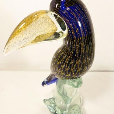 VENETIAN Gold Flake PARADISE BIRD Parrot TOUCAN MURANO ART GLASS SCULPTURE Vtg