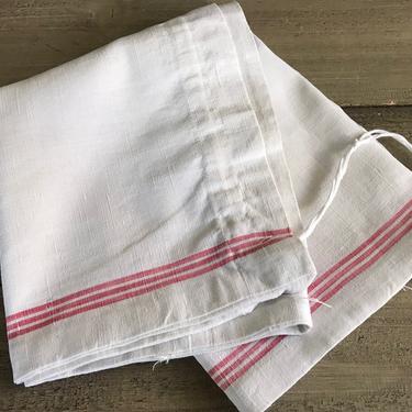 French Linen Sack, Red Stripe Ticking Laundry Cinch Bag, French Fabric Textiles 