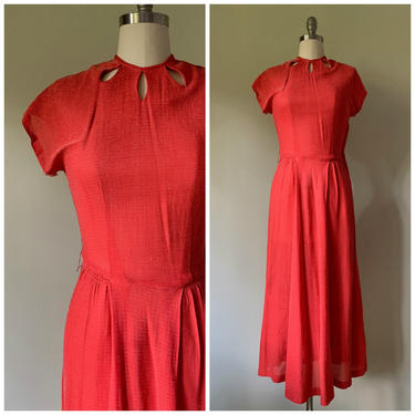 Vintage 1940s Dress • Veronica • Coral Rayon Lurex 40s Cocktail Dress Size Medium 