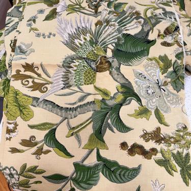 1940s 1950s Barkcloth Fabric Birds Flowers Floral / 10 pieces Total! / 40s 50s / VLV Tiki Rockabilly Green Beige Brown White 