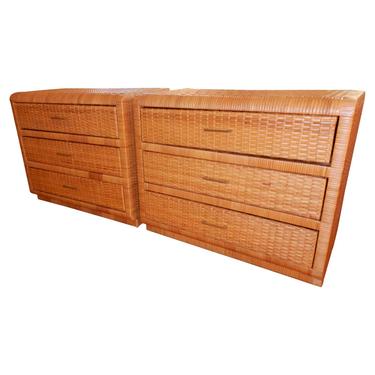 Pair of Ficks & Reed Modern Rattan Three Drawer Chests/Dressers