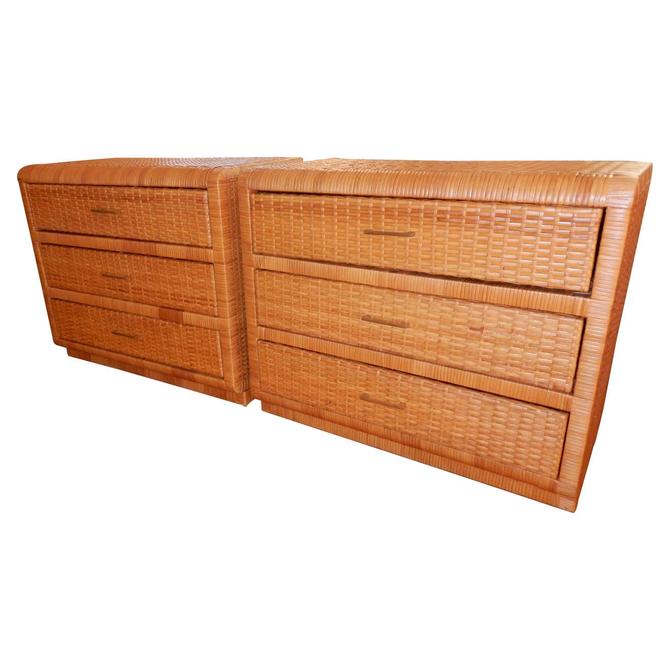 Pair of Ficks &#038; Reed Modern Rattan Three Drawer Chests/Dressers