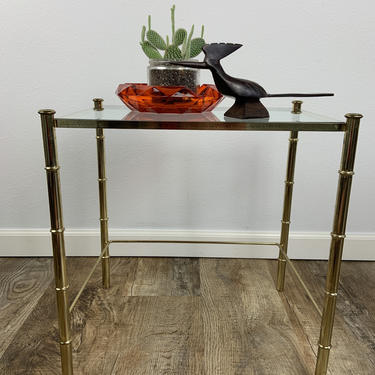 Vintage Hollywood Regency Style Glass and Gold Metal Table 