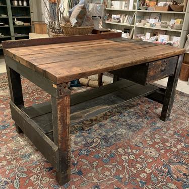 Vintage Rustic Workbench with Drawer
