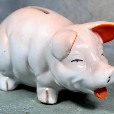 Happy Piggy Bank! Porcelain Piggy Bank - Classic Vintage Piggy Bank with Coin Slot - Circa 1950s Made in Japan | FREE SHIPPING 