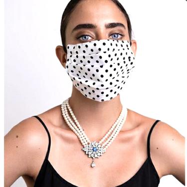 Women's polka dot mask, Polka Dot Face Mask with filter black and white face mask, retro polkadot print mask, ships from us 