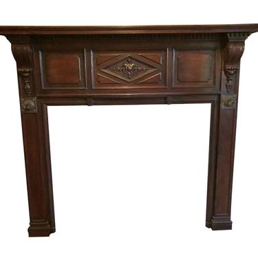 Antique Rococo Walnut Mantel with Carved Details